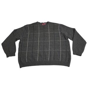 Vintage Merona Sweater Men XL Gray Windowpane Wool Blend Knit Preppy Grandpa